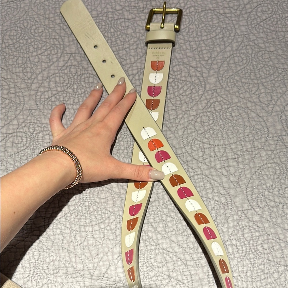 Fossil Cream and Pink Belt with Playful Design